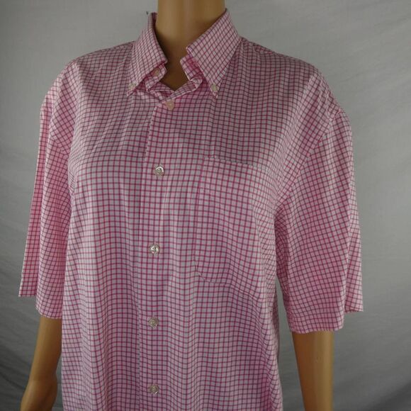 Peter Millar Pink White Grid Check Short Sleeve Button Down Dress Shirt Medium - Picture 3 of 10